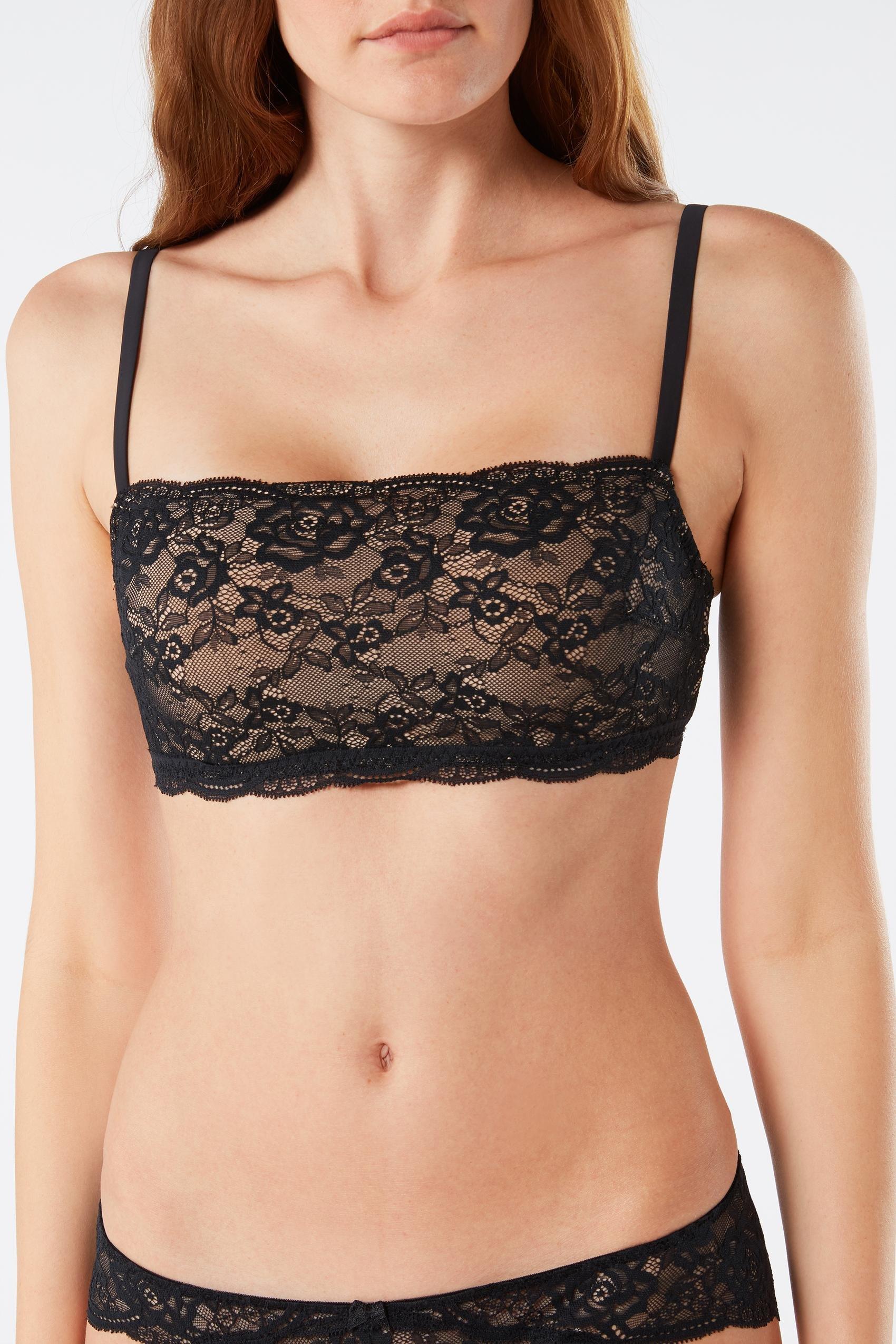 Black Microfibre And Lace Bandeau Bra, , large image number 0