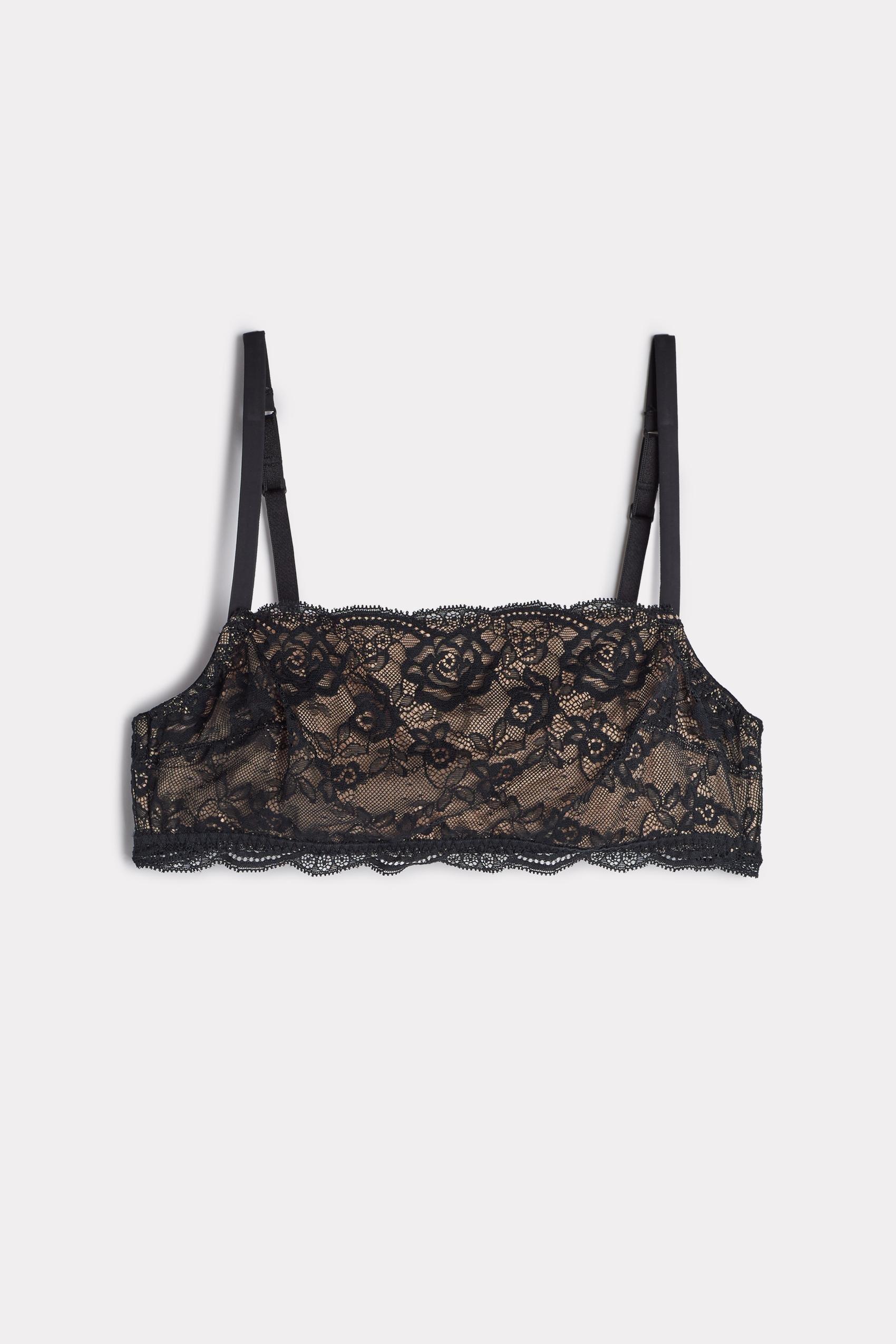 Black Microfibre And Lace Bandeau Bra, , large image number 2