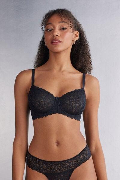 Black Underwired Balconette Bra, Black, large image number 1