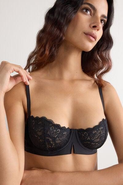Black Denise Lace Balconette Bra, Black, large image number 5