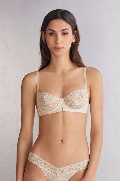 Cream Denise Lace Balconette Bra, , medium
