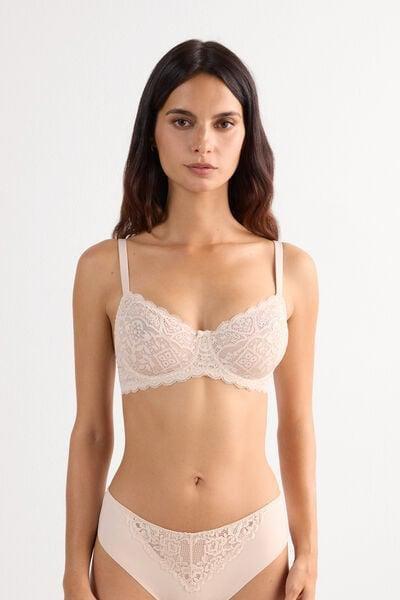 Cream Daniela Lace Balconette Bra, Silk, large image number 1