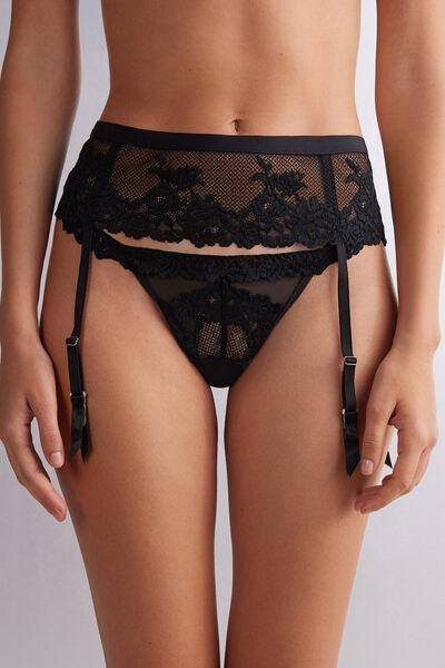 Intimissimi - Black Pretty Flowers Garter Belt