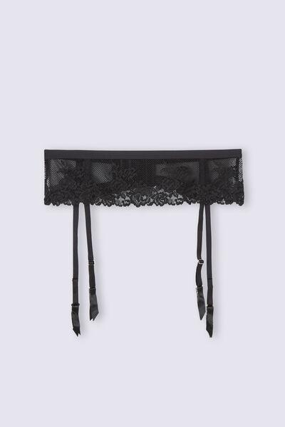 Black Pretty Flowers Garter Belt, Black, large image number 2