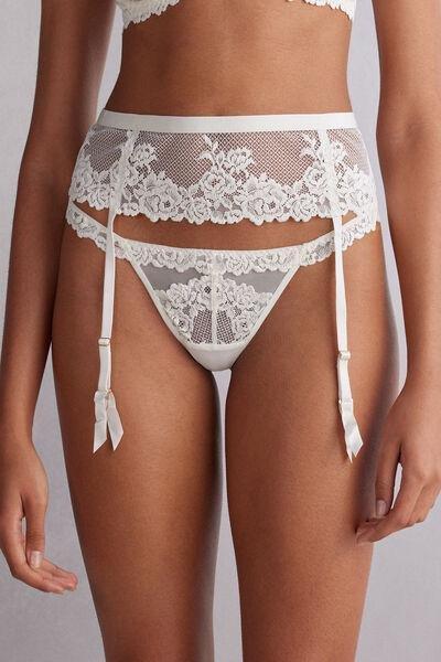 White Embroidered Garter Belt, Powder White, large image number 0