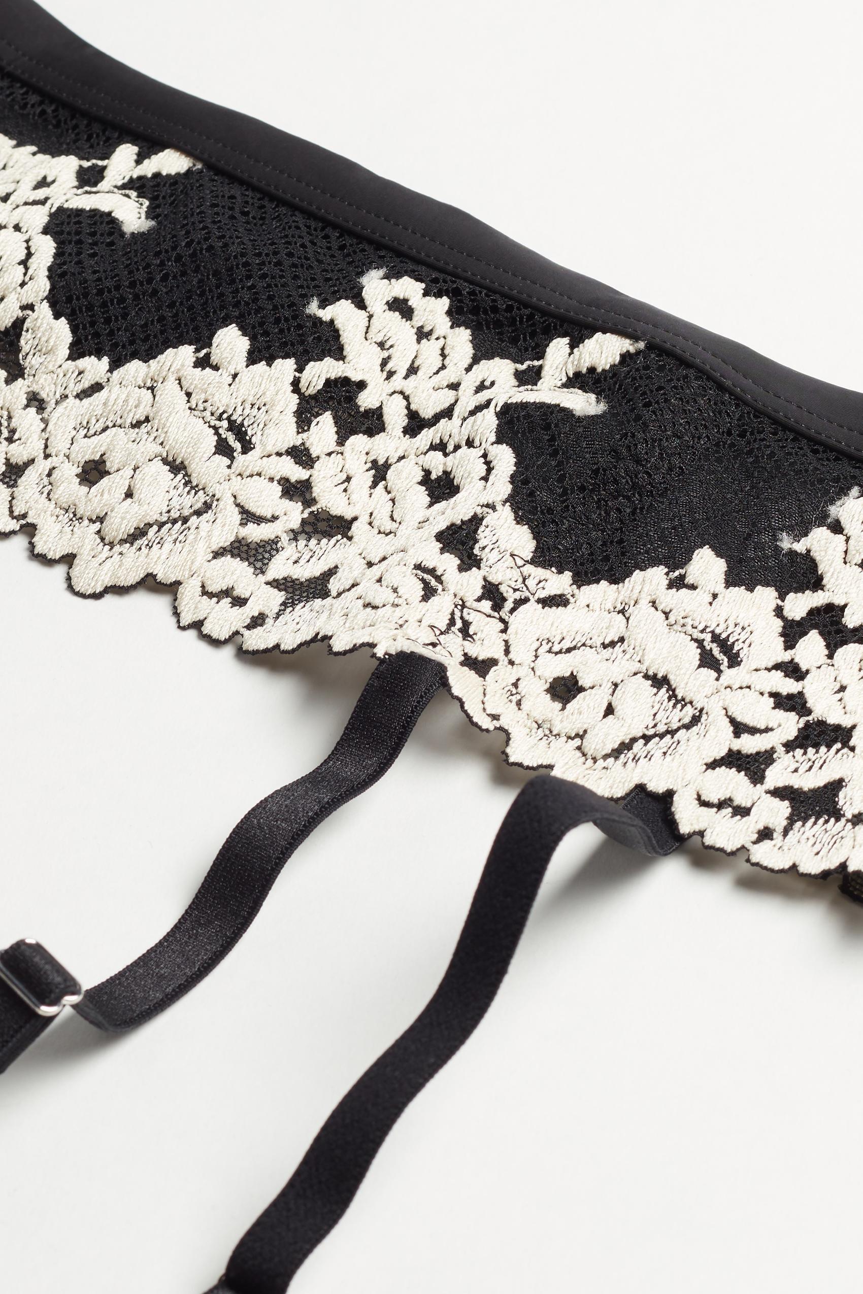 Black Pretty Flowers Garter Belt, Black/ivory, large image number 5
