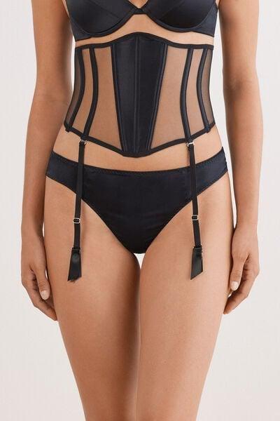 Black Handcrafted Luxury Silk Waspie, Black, large image number 3