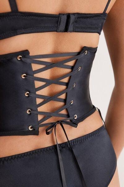 Black Handcrafted Luxury Silk Waspie, Black, large image number 9