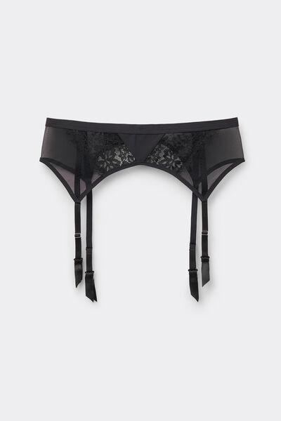 Black Sheer Glamour Lace Suspenders, Black, large image number 2