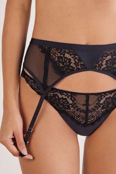 Black Sheer Glamour Lace Suspenders, Black, large image number 5