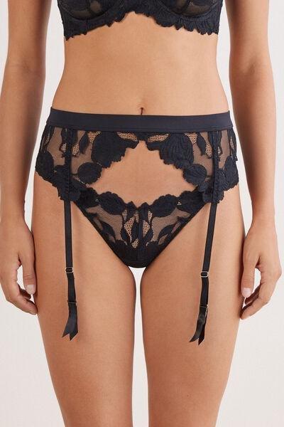 Black All About Flowers Lace Suspenders, Black, medium