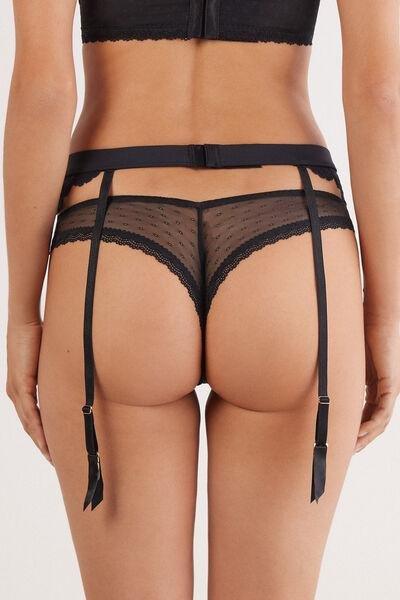 Black All About Flowers Lace Suspenders, Black, large image number 3