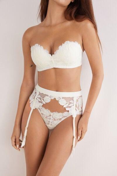 White All About Flowers Embroidered Suspenders, Powder White, large image number 0