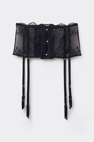 Black La Vie En Rose Waspie-Style Lace Suspenders, Black, medium