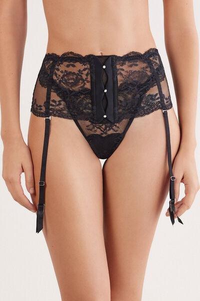 Black La Vie En Rose Waspie-Style Lace Suspenders, Black, large image number 5