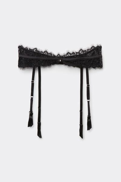 Black Glimmer Of Pleasure Frilly Lace Suspenders, Black, large image number 2