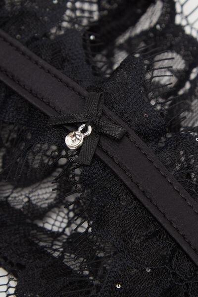 Black Glimmer Of Pleasure Frilly Lace Suspenders, Black, large image number 4