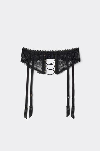 Black Tempting Treat Lace Suspenders, Black, medium