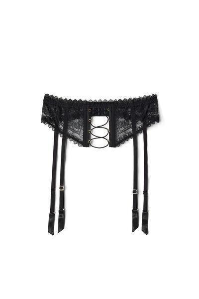 Black Tempting Treat Lace Suspenders, Black, medium