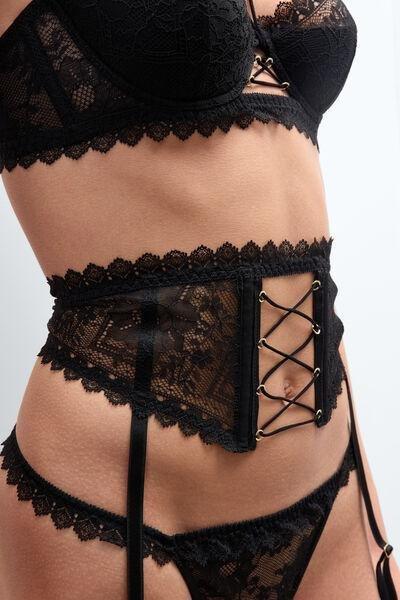Black Tempting Treat Lace Suspenders, Black, large image number 4