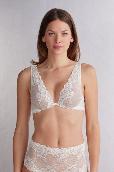 White Pretty Flowers Balconette Bra, Powder White, large image number 1