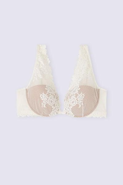 White Pretty Flowers Balconette Bra, Powder White, large image number 3