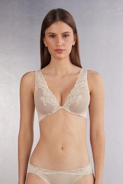 Cream Pretty Flowers Balconette Bra, , medium