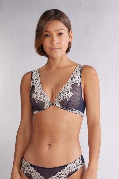 Navy Pretty Flowers Balconette Bra, Intense Blue/vanilla, large image number 1