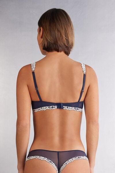 Navy Pretty Flowers Balconette Bra, Intense Blue/vanilla, large image number 2