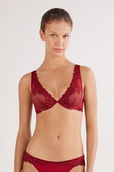 Red Pretty Flowers Balconette Bra, Wax Red, medium