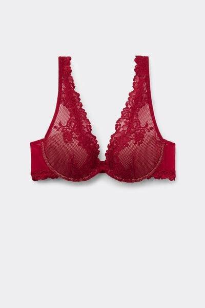 Red Pretty Flowers Balconette Bra, Wax Red, medium