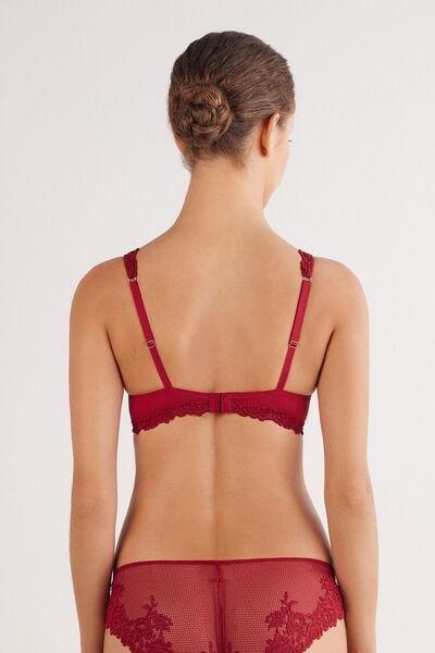 Red Pretty Flowers Balconette Bra, Wax Red, medium