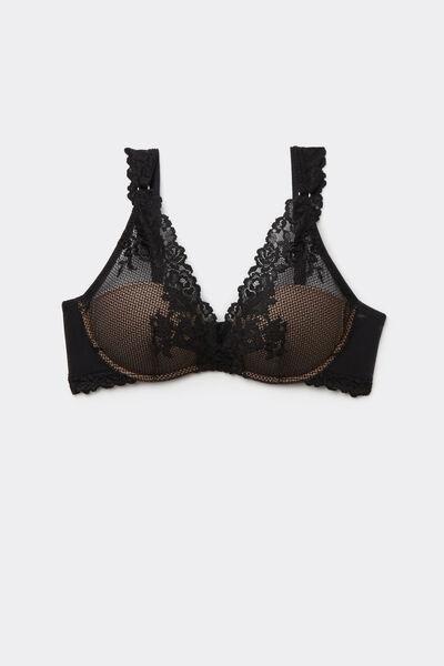 Black Pretty Flowers Balconette Bra, Black, large image number 2
