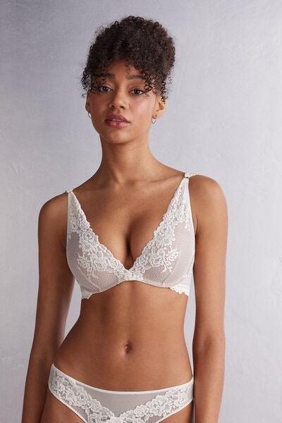 White Pretty Flowers Balconette Bra, Powder White, medium