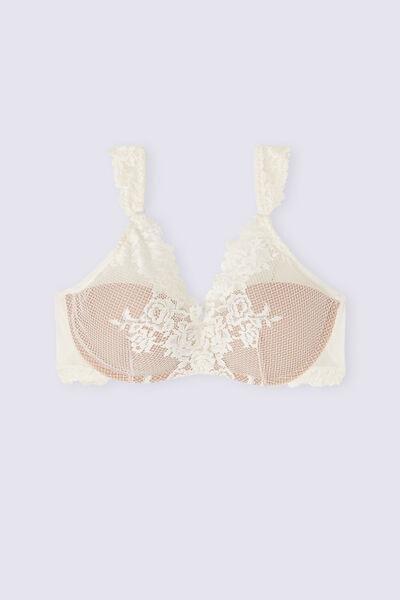 White Pretty Flowers Balconette Bra, Powder White, large image number 2