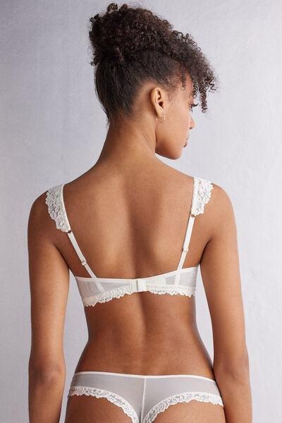 White Pretty Flowers Balconette Bra, Powder White, large image number 3
