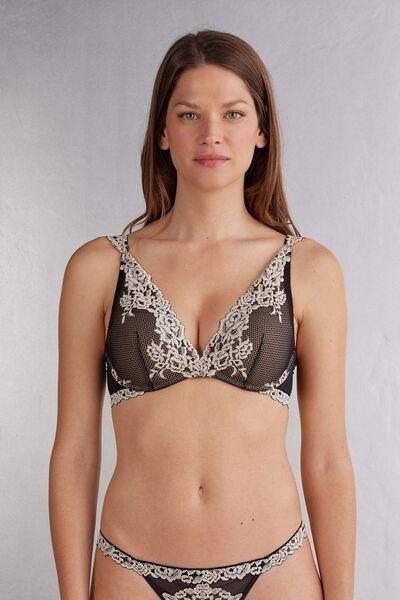 Black Pretty Flowers Balconette Bra, , medium