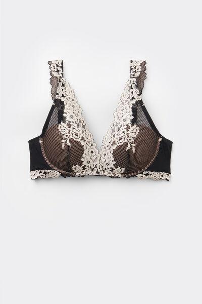 Black Pretty Flowers Balconette Bra, , large image number 2