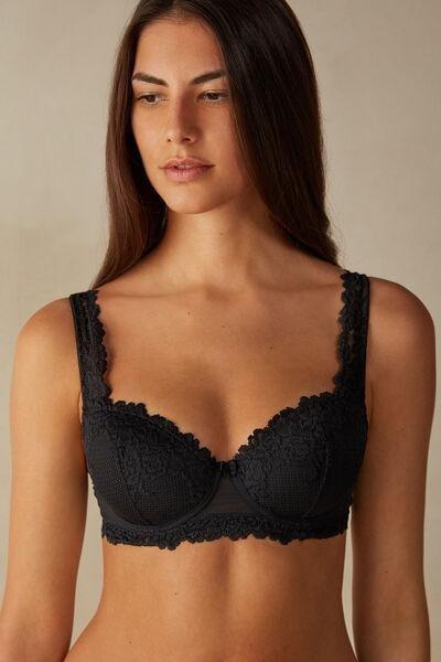 Black Embroidered Balconette Bra, , medium