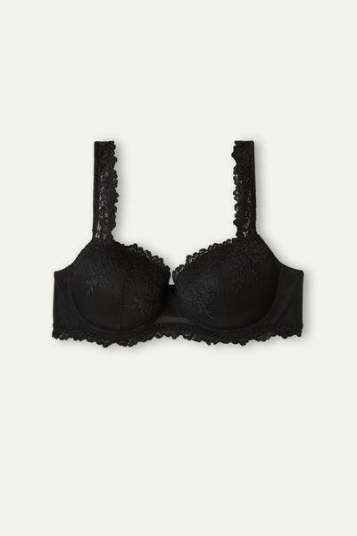 Black Embroidered Balconette Bra, , large image number 2