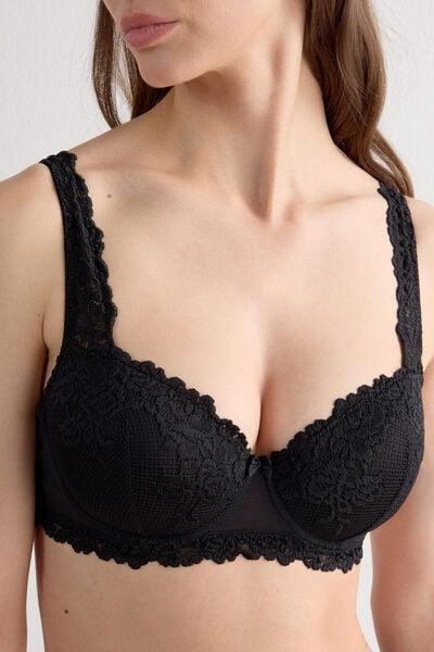 Black Embroidered Balconette Bra, Black, large image number 5