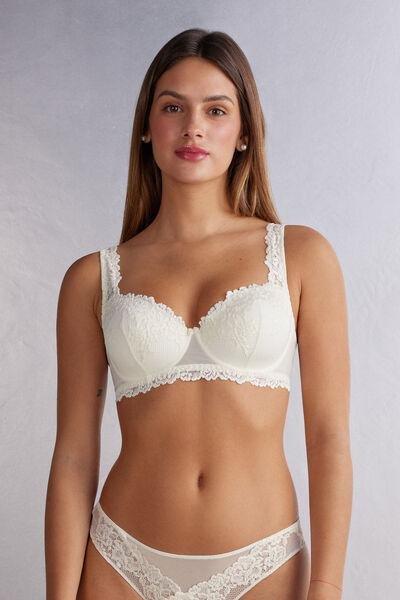 White Embroidered Balconette Bra, , medium