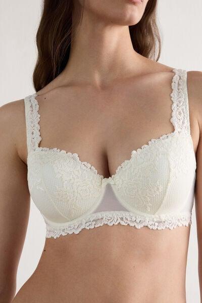White Embroidered Balconette Bra, Powder White, large image number 5