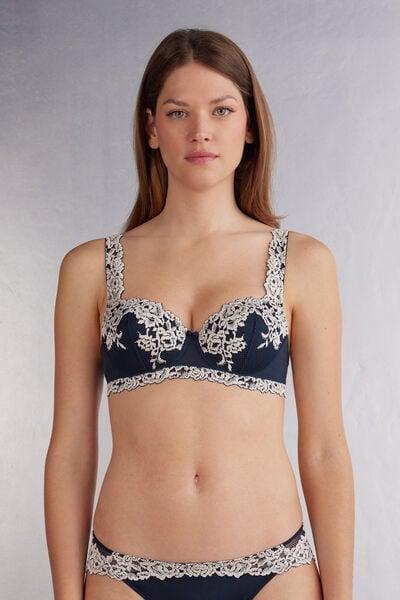 Navy Pretty Flowers Balconette Bra, Intense Blue/vanilla, large image number 1