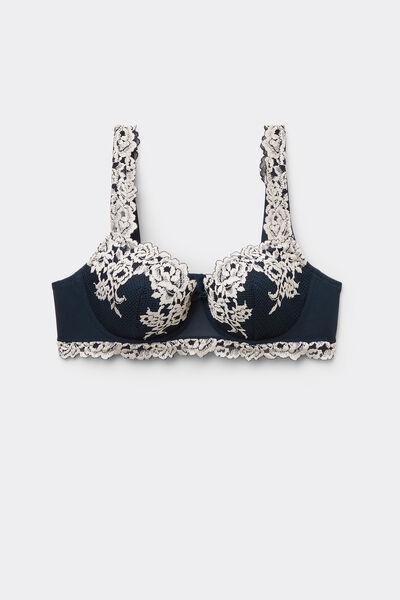 Navy Pretty Flowers Balconette Bra, Intense Blue/vanilla, large image number 2