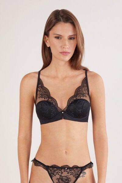 Black La Vie En Rose Floral Lace Balconette Bra, Black, large image number 1