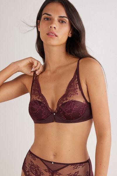 Burgundy La Vie En Rose Floral Lace Balconette Bra, 5601_028K, large image number 1