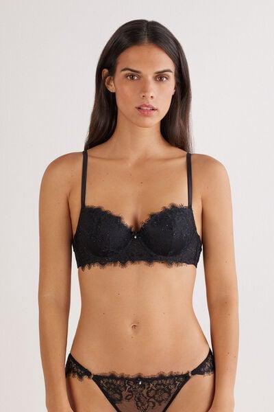 Black Glimmer Of Pleasure Sofia Balconette Bra, Black, medium