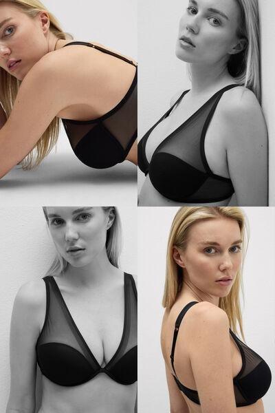 Black Invisible Touch Elena Balconette Bra, Black, large image number 0