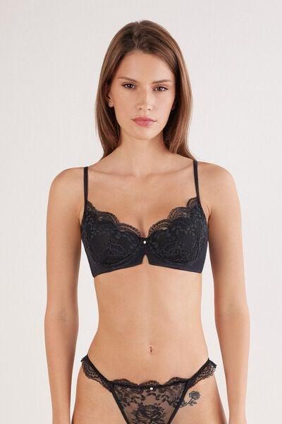 Black La Vie En Rose Floral Lace Balconette Bra, Black, large image number 3